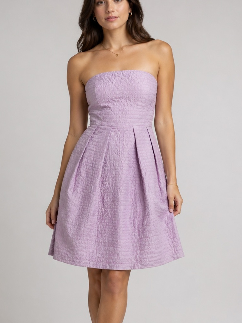 J. Crew NWT Light Lilac Purple Embossed Cotton Lorelei Strapless Mini Dress
